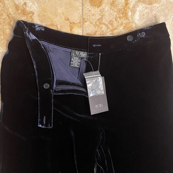 NEW BCBGMaxAzria Navy Velvet Silk Wide Leg Relaxed Ankle Length Trousers 8 NWT - Picture 12 of 16